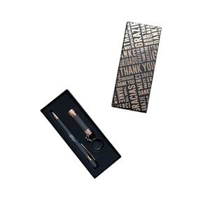 New in Box Elegant Brown & Rose Gold Pen + Flashlight Keychain Gift Set